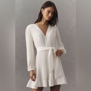 NWOT Milly Liv Long-Sleeve V-Neck Pleated Belted Mini Dress